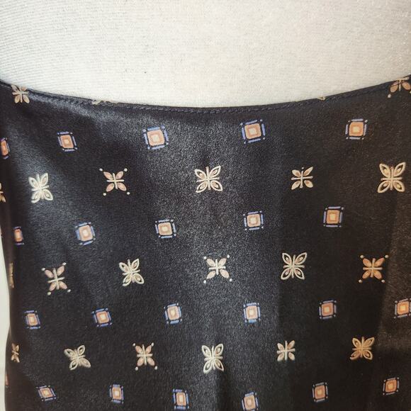 Vtg Y2K Lingerie Cacique Slip Dress Sz Small Womens Satin Maxi Geometric Black - Picture 7 of 11